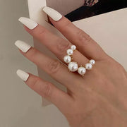 Big Geometric Pearl Paved Cool Ring