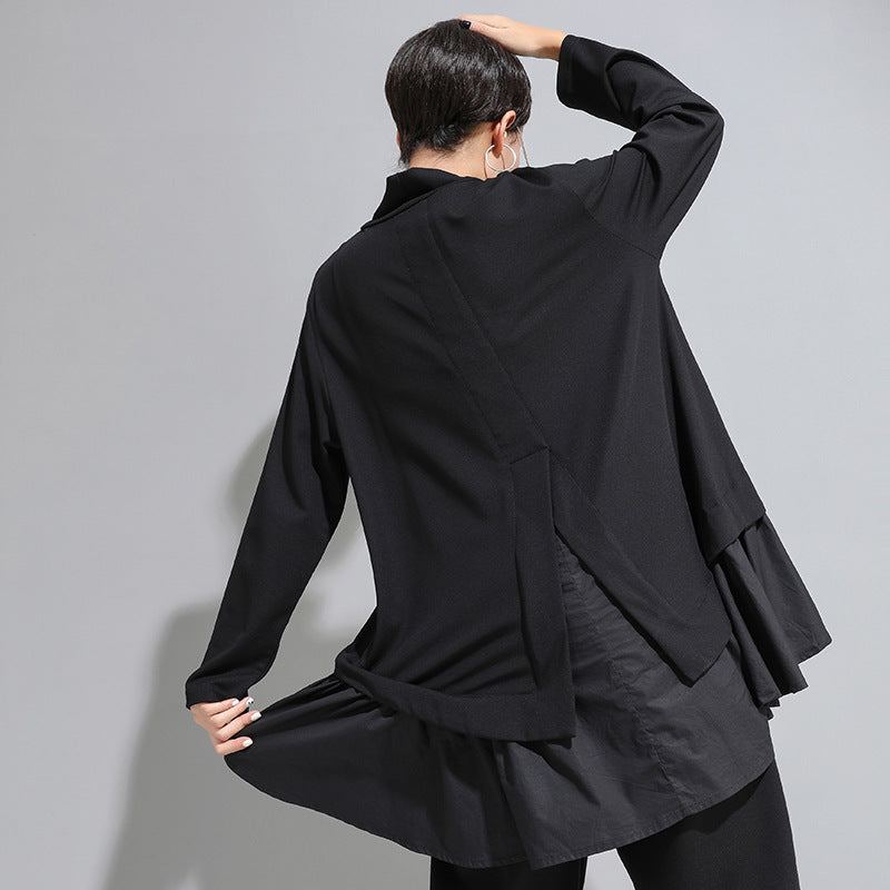 Dark Cold Ruffled Baby Shirt With Long Sleeves