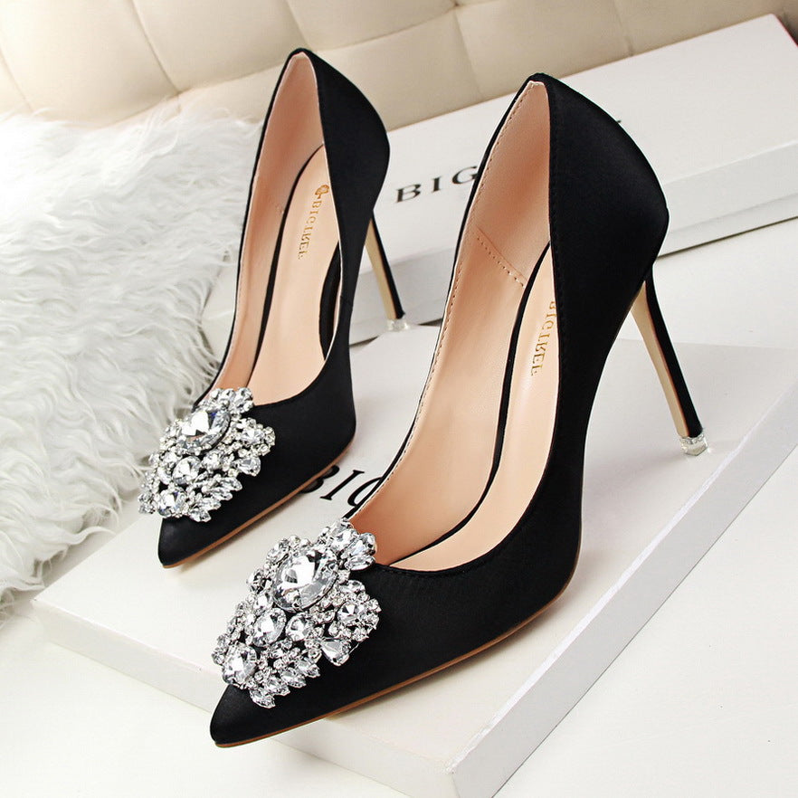 Chic Black Leather Pointed Stiletto Heels