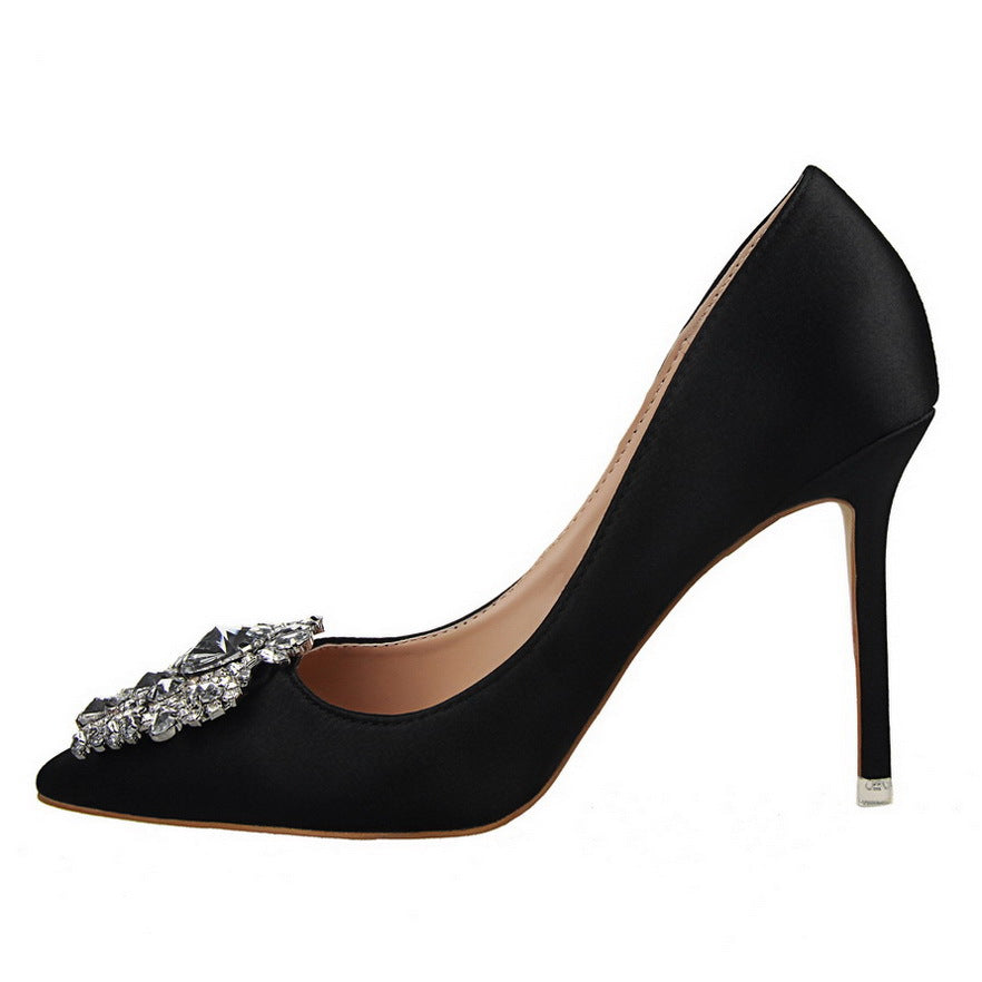 Chic Black Leather Pointed Stiletto Heels
