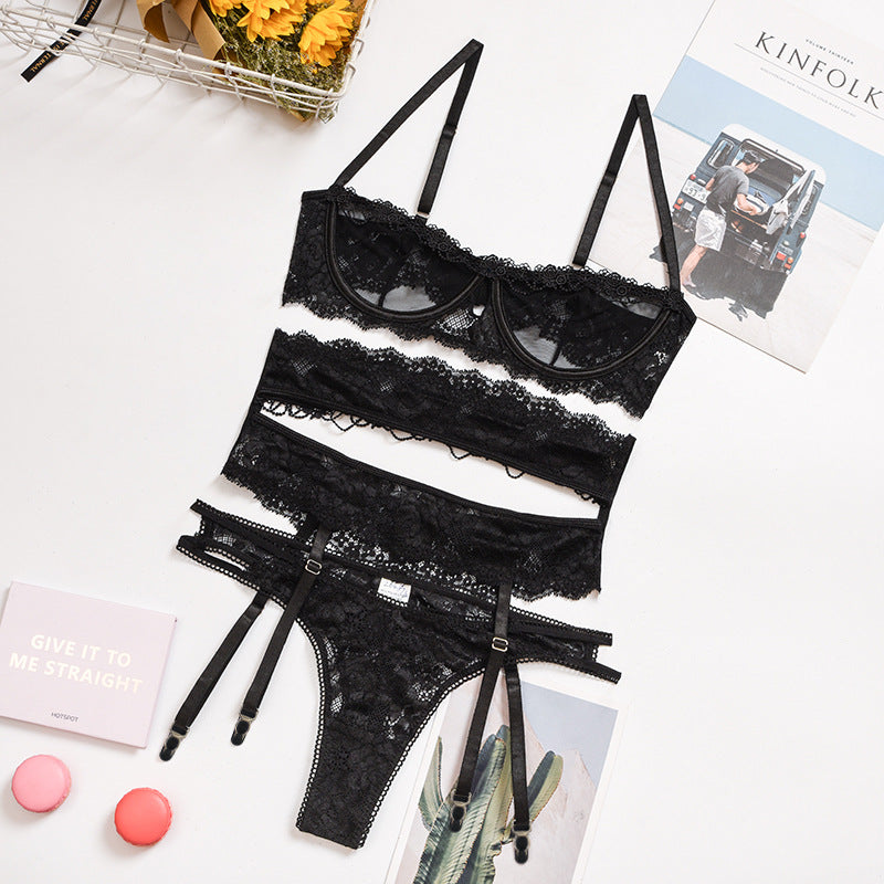 3-piece Lingerie Set - Transparent Sexy Lace Underwear