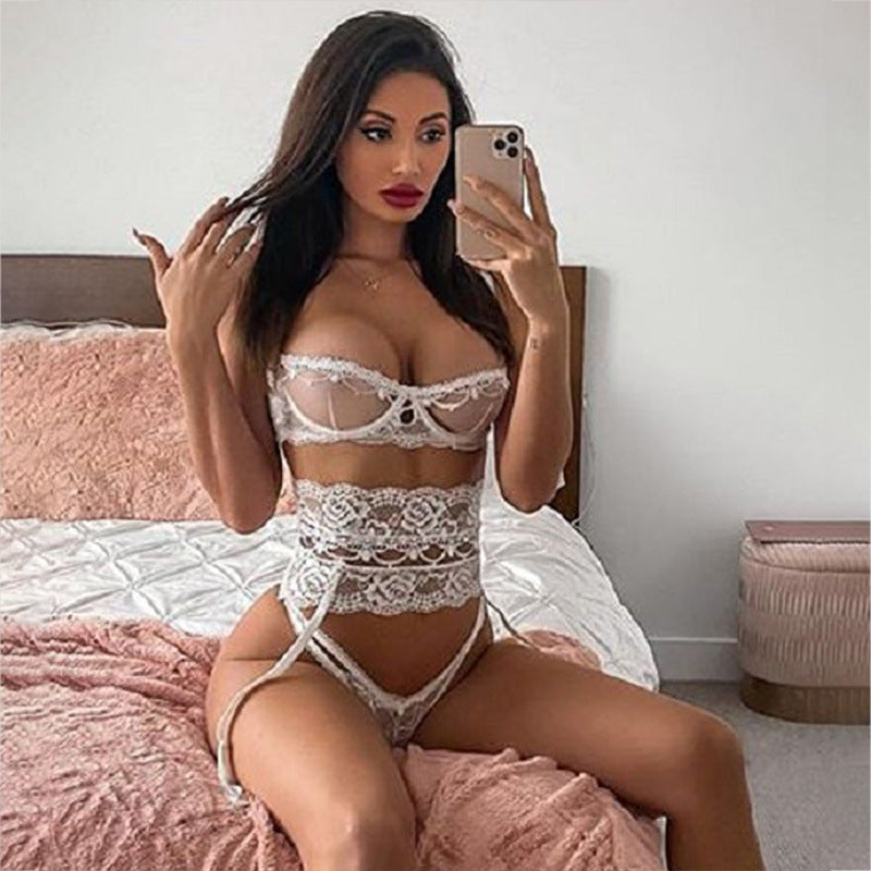 3-piece Lingerie Set - Transparent Sexy Lace Underwear