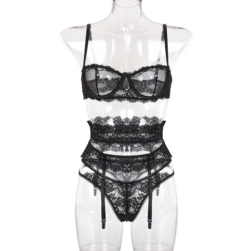 3-piece Lingerie Set - Transparent Sexy Lace Underwear