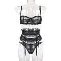 3-piece Lingerie Set - Transparent Sexy Lace Underwear