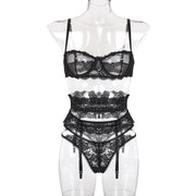 3-piece Lingerie Set - Transparent Sexy Lace Underwear