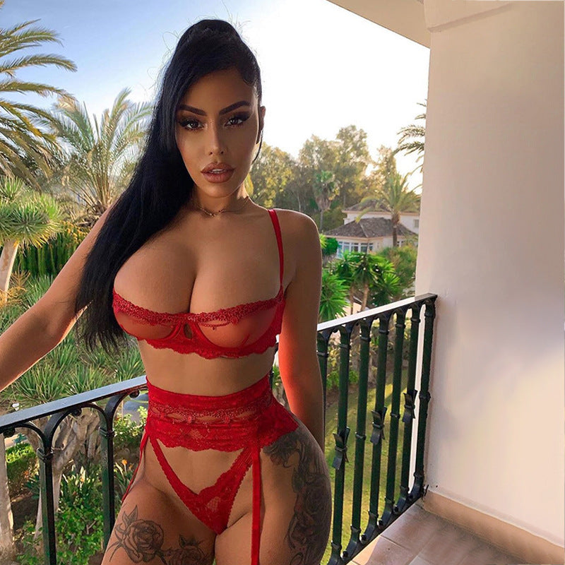 3-piece Lingerie Set - Transparent Sexy Lace Underwear