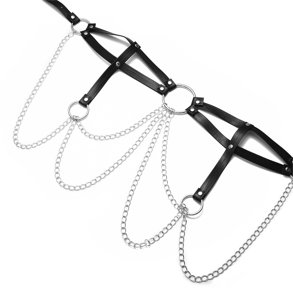 Sexy Body Harness - Chain & Leather Waist Strap