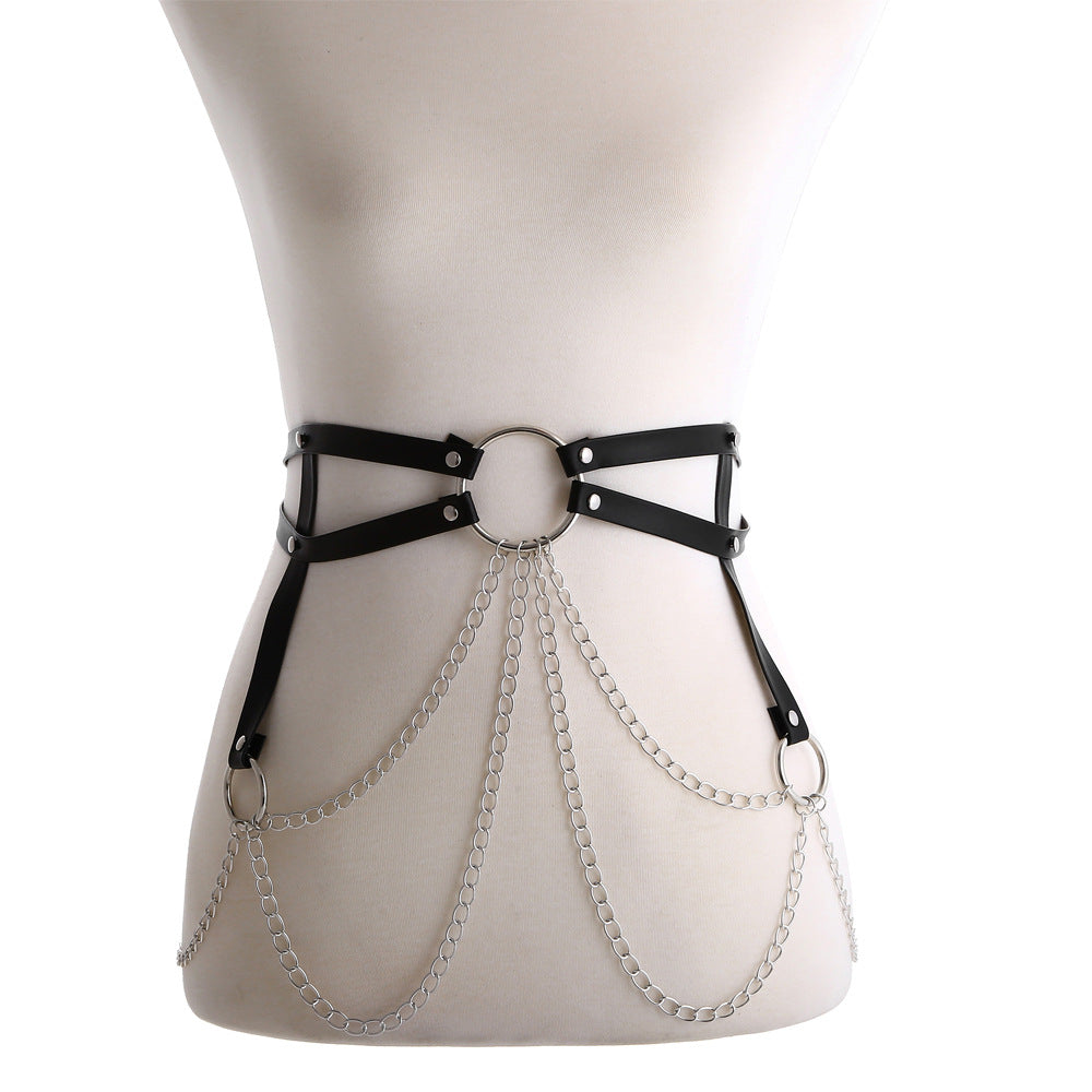 Sexy Body Harness - Chain & Leather Waist Strap