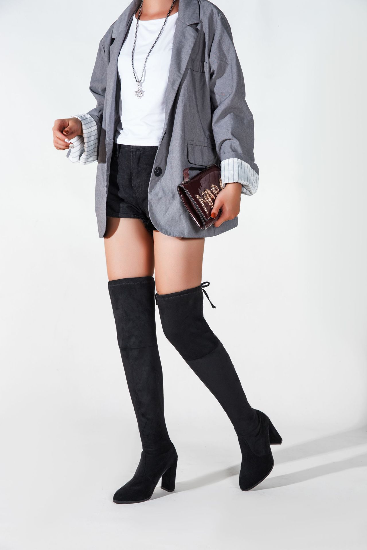 Sexy Black Over-The-Knee Suede Boots
