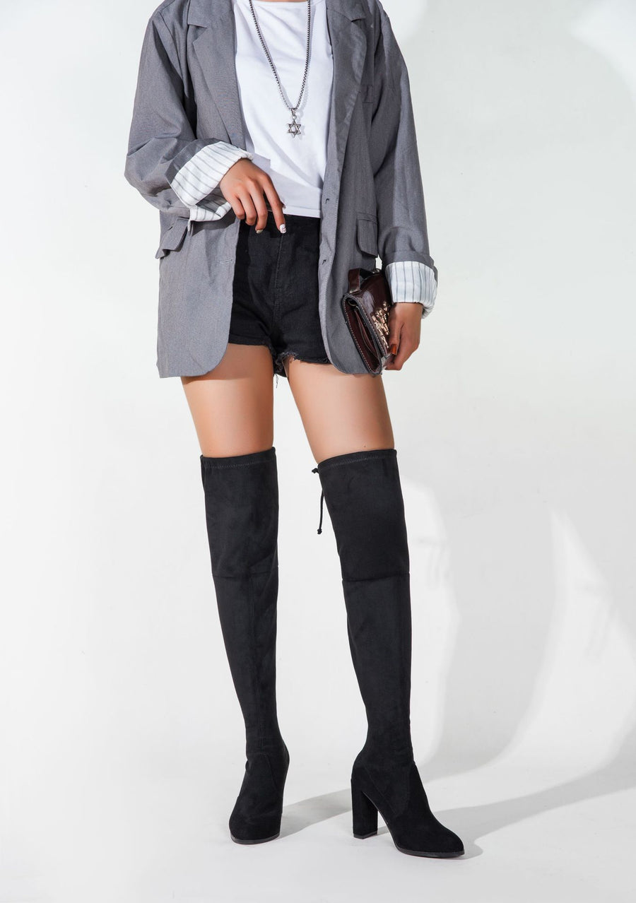 Sexy Black Over-The-Knee Suede Boots
