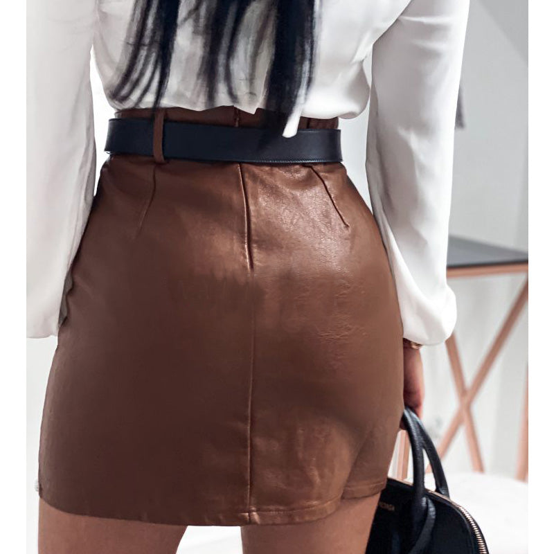 Elegant Rivets PU Leather Sexy Skirt