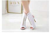 Summer New Style Sandals Leather Fish Mouth Hollow High-Heeled Net Boots Feminine Fine-Heeled All-Match Net Gauze Sandals White