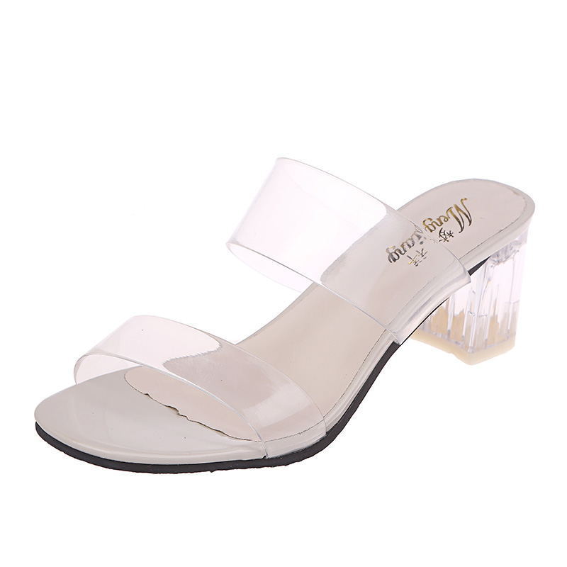 Glam Korean Style Clear Thick Heel Sandals