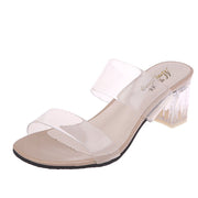 Glam Korean Style Clear Thick Heel Sandals