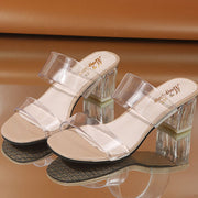 Glam Korean Style Clear Thick Heel Sandals