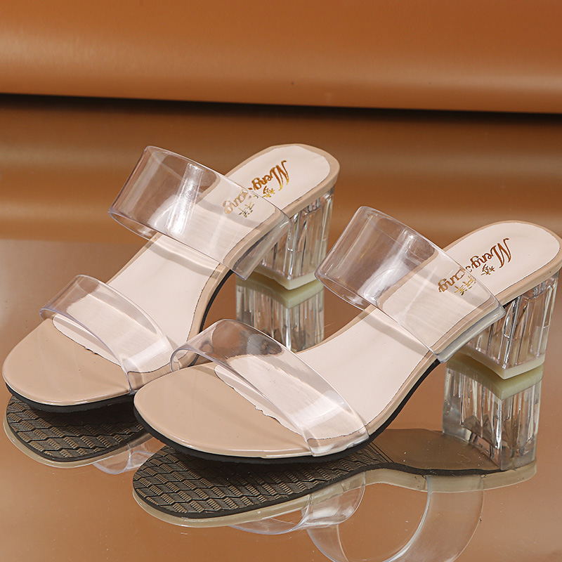 Glam Korean Style Clear Thick Heel Sandals