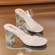 Glam Korean Style Clear Thick Heel Sandals