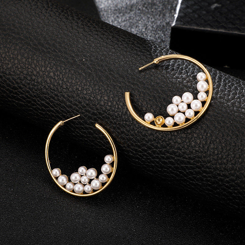Stylish, Unique Design Pearl Big Circle Earrings