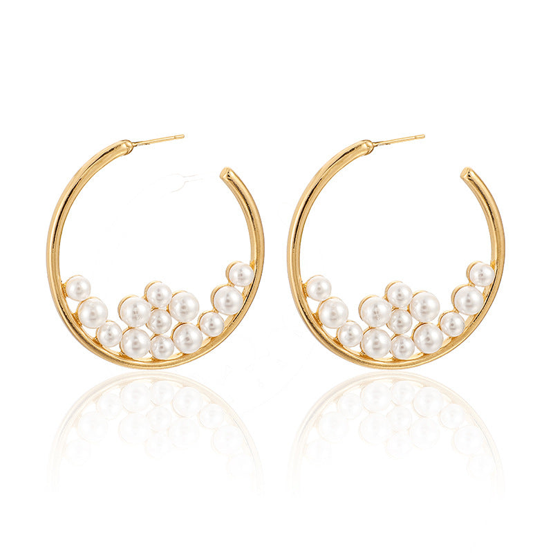Stylish, Unique Design Pearl Big Circle Earrings
