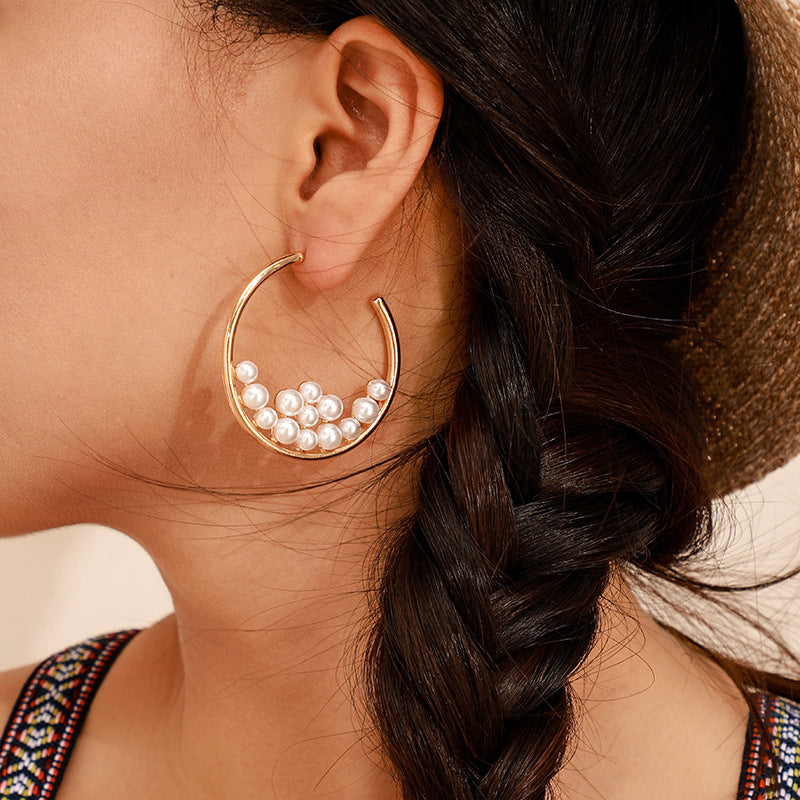 Stylish, Unique Design Pearl Big Circle Earrings