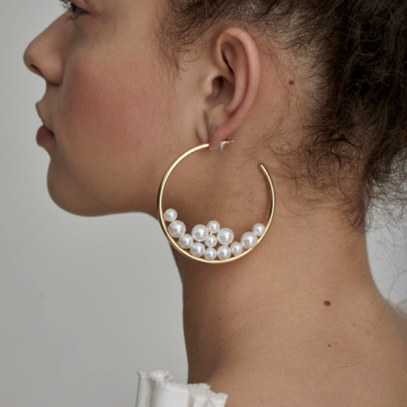 Stylish, Unique Design Pearl Big Circle Earrings