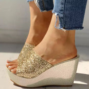 Glam Sequin Open-Toe Wedge Sandals