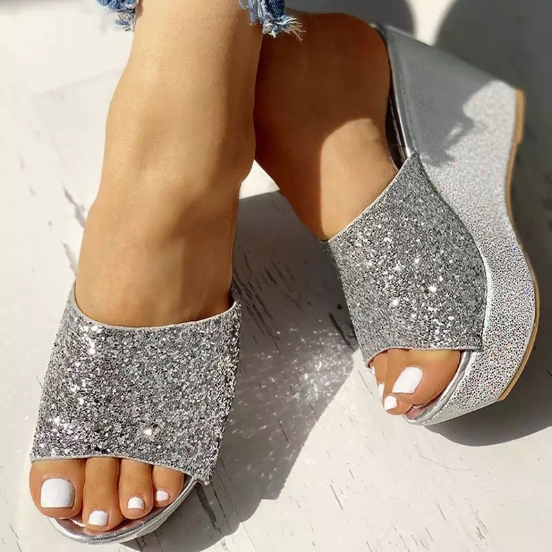 Glam Sequin Open-Toe Wedge Sandals