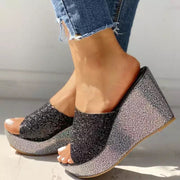 Glam Sequin Open-Toe Wedge Sandals