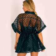 Hot & Sweet See-through Sexy Organza Blouse Lined With Suspenders Two-piece Casual Dress