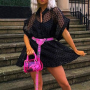 Hot & Sweet See-through Sexy Organza Blouse Lined With Suspenders Two-piece Casual Dress