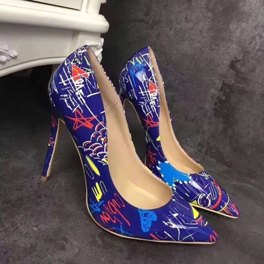 Sexy Graffiti Print Pointed Stiletto Pumps