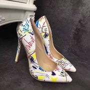 Sexy Graffiti Print Pointed Stiletto Pumps