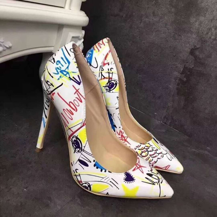 Sexy Graffiti Print Pointed Stiletto Pumps