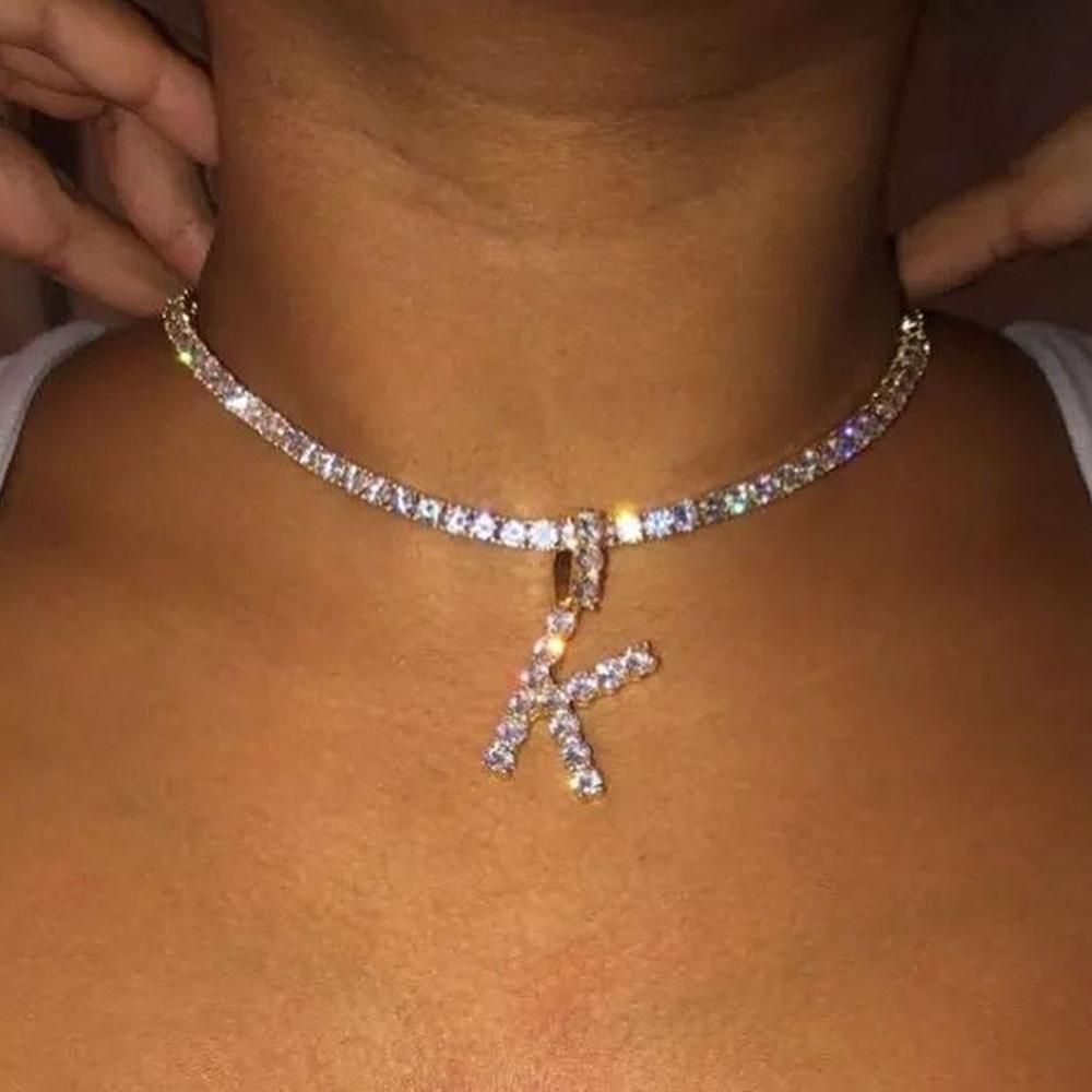 Letter Shiny Rhinestone  Pendant Necklace