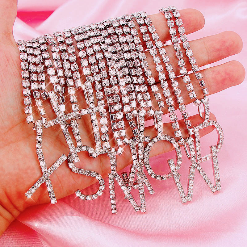 Letter Shiny Rhinestone  Pendant Necklace