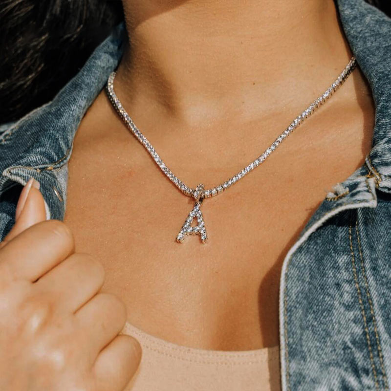 Letter Shiny Rhinestone  Pendant Necklace