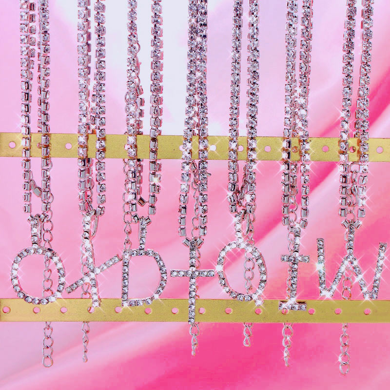 Letter Shiny Rhinestone  Pendant Necklace