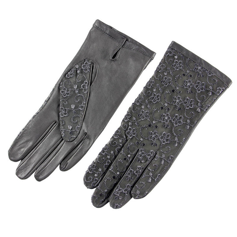 Chic Non-Slip Leather Lace UV Driving Gloves