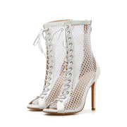Sexy Open-Toe Lace-Up Heeled Boots