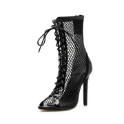 Sexy Open-Toe Lace-Up Heeled Boots