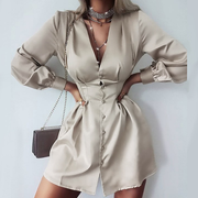Sexy Deep V Neck Shirt Dress