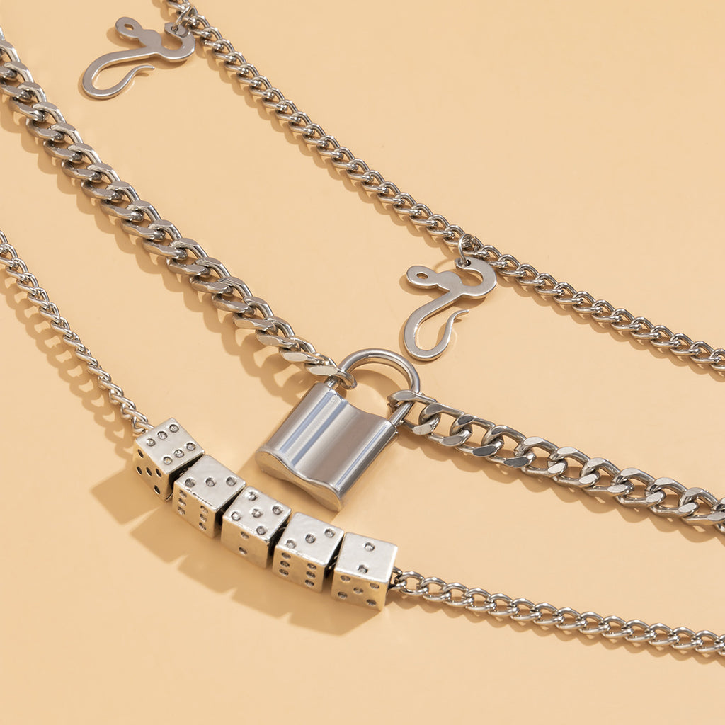 Trendy Cool Lock & Cubes Necklace