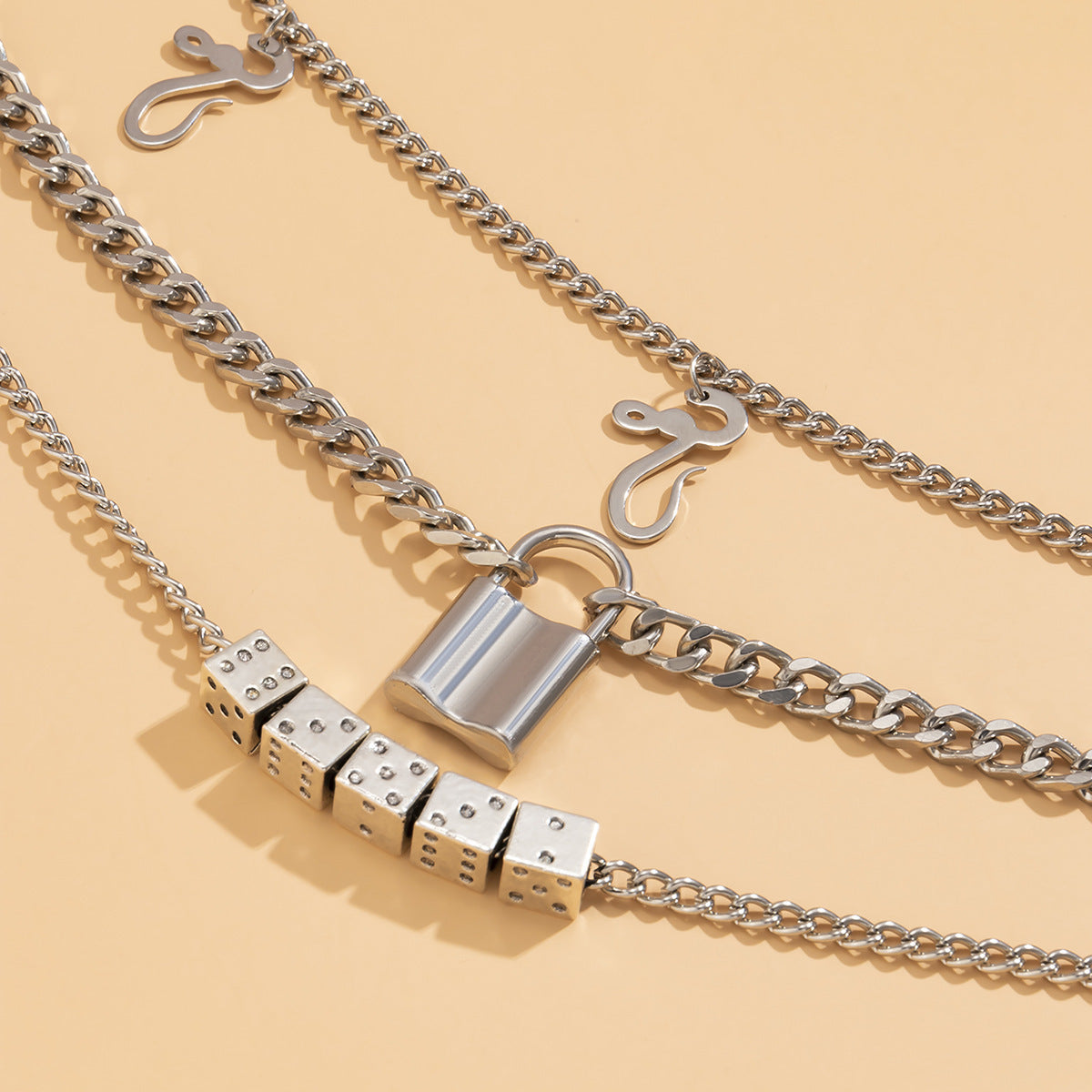 Trendy Cool Lock & Cubes Necklace