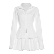 Slim V-neck Zipper Long-sleeved Top And Mini Skirt Set