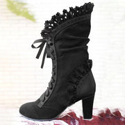 Edgy Lace-Up Combat Boots with Ruffle Detail