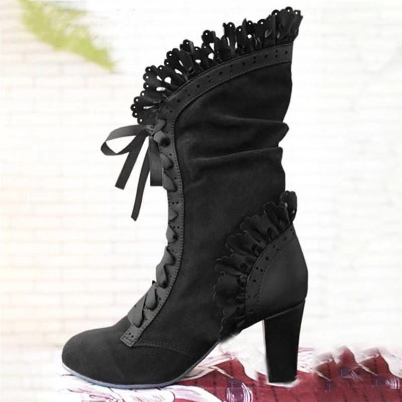 Edgy Lace-Up Combat Boots with Ruffle Detail