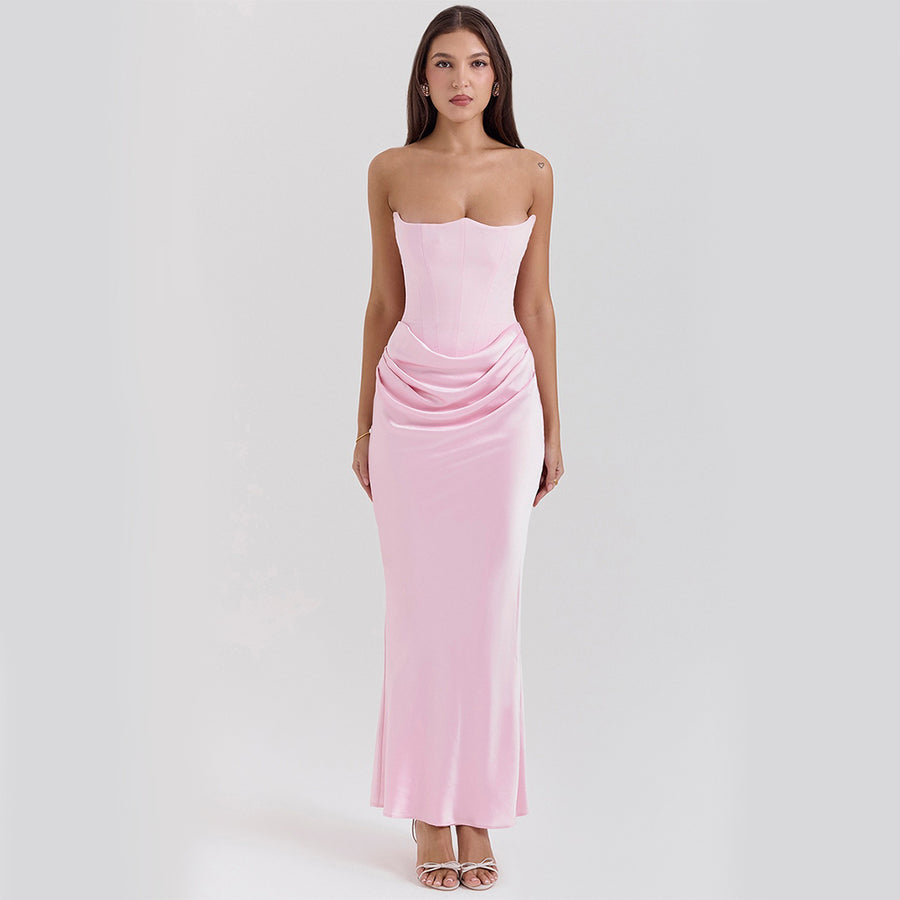 Slim Tube Top Long Party Dress - Bandeau Backless