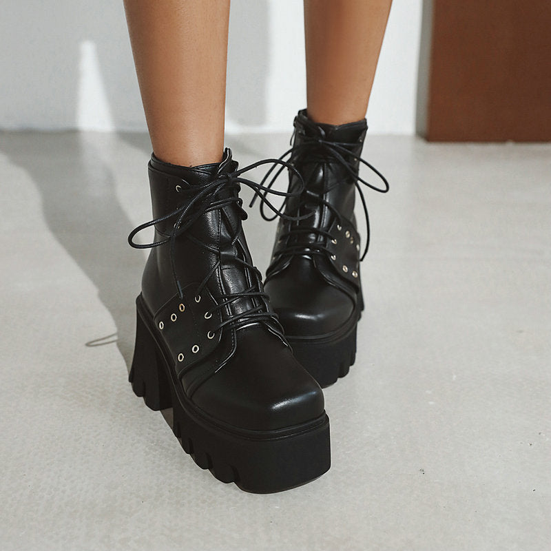 Edgy Rivet Round Toe Ankle Boots