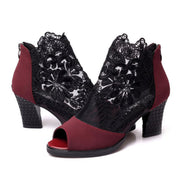 Sexy Lace Mesh Peep Toe Ankle Heel Sandals