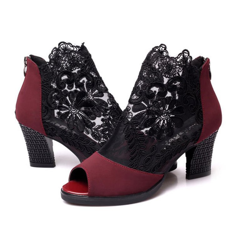 Sexy Lace Mesh Peep Toe Ankle Heel Sandals